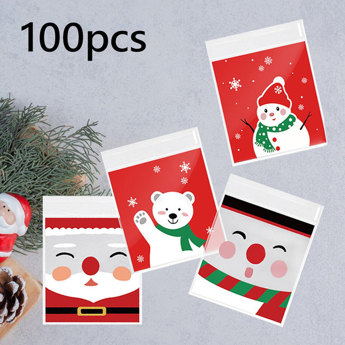 100Pcs Christmas Cellophane Bags Small Clear Holiday Goodies Bags Candy Bags 4 Patterns