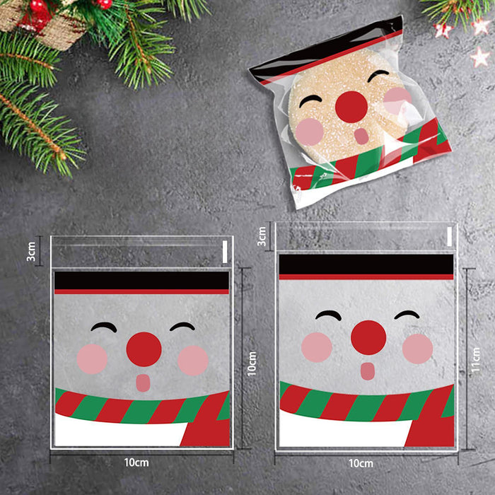 100Pcs Christmas Cellophane Bags Small Clear Holiday Goodies Bags Candy Bags 4 Patterns