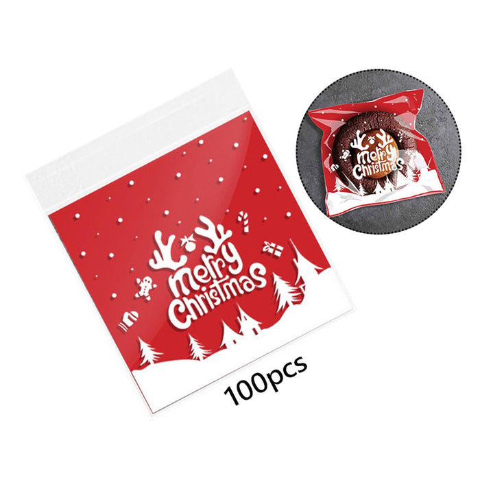 100Pcs Christmas Cellophane Bags Small Clear Holiday Goodies Bags Candy Bags Snowfield