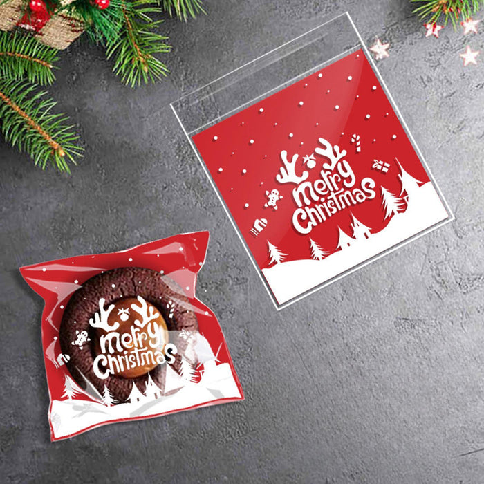 100Pcs Christmas Cellophane Bags Small Clear Holiday Goodies Bags Candy Bags Snowfield