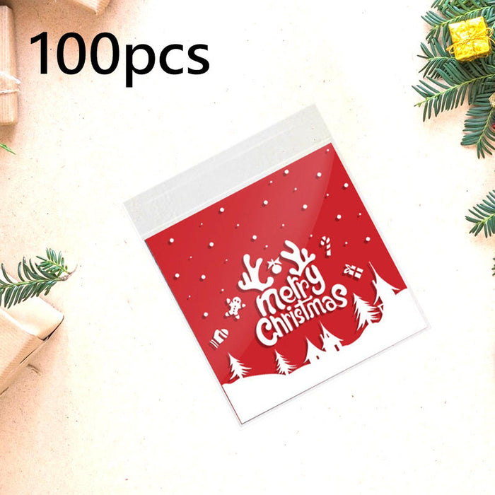 100Pcs Christmas Cellophane Bags Small Clear Holiday Goodies Bags Candy Bags Snowfield