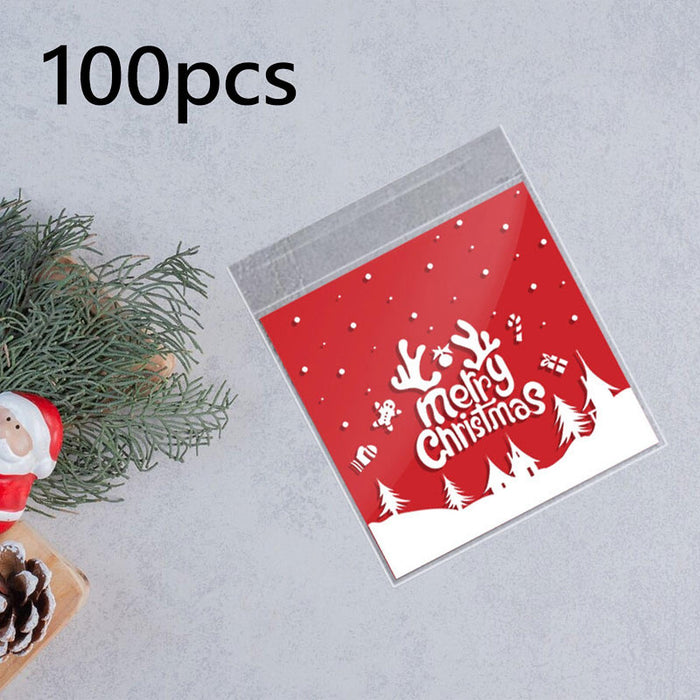 100Pcs Christmas Cellophane Bags Small Clear Holiday Goodies Bags Candy Bags Snowfield