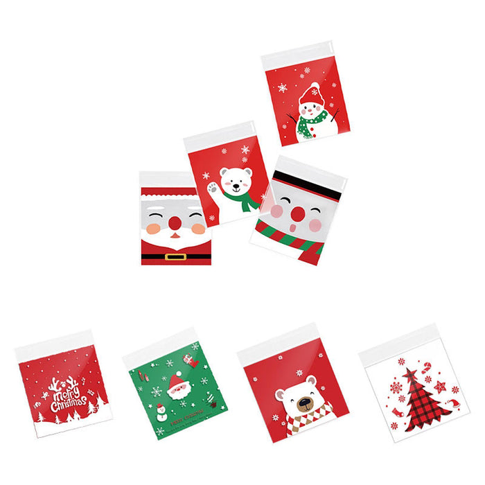 100Pcs Christmas Cellophane Bags Small Clear Holiday Goodies Bags Candy Bags Santa Head