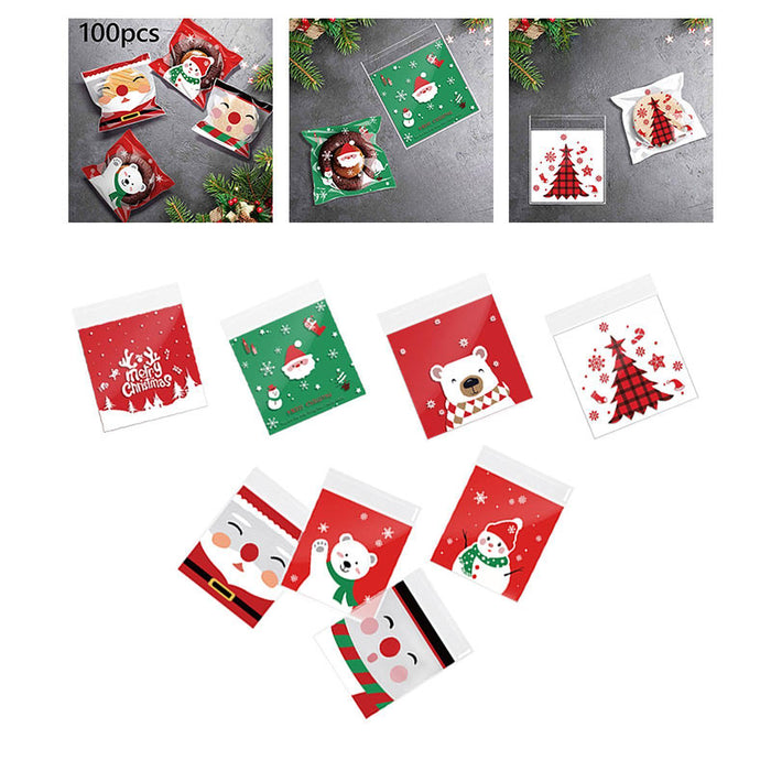 100Pcs Christmas Cellophane Bags Small Clear Holiday Goodies Bags Candy Bags Santa Head