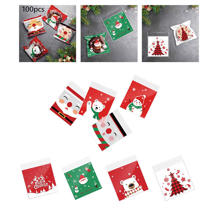 100Pcs Christmas Cellophane Bags Small Clear Holiday Goodies Bags Candy Bags Santa Head