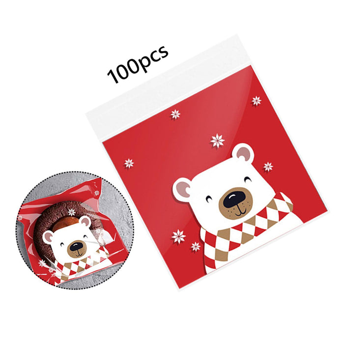 100Pcs Christmas Cellophane Bags Small Clear Holiday Goodies Bags Candy Bags Bear