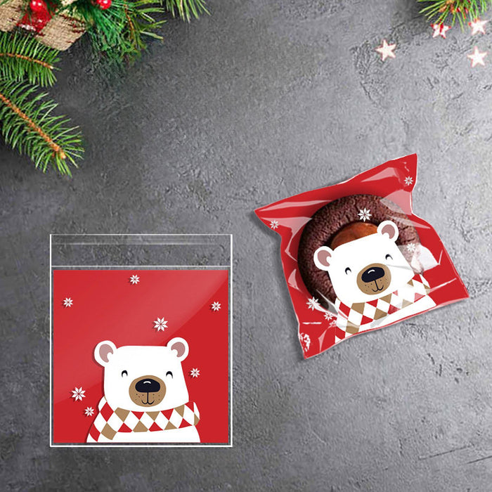 100Pcs Christmas Cellophane Bags Small Clear Holiday Goodies Bags Candy Bags Bear