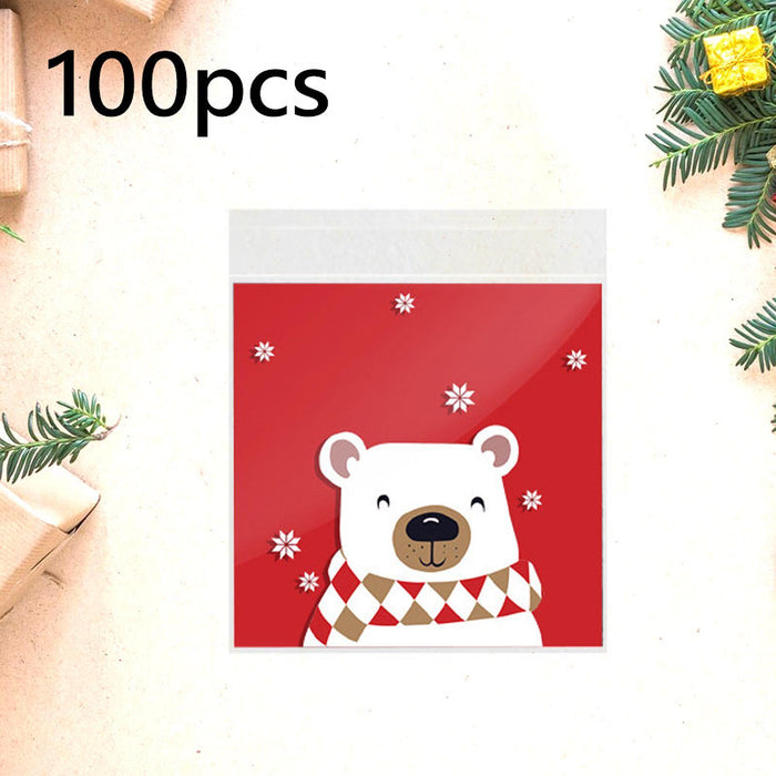 100Pcs Christmas Cellophane Bags Small Clear Holiday Goodies Bags Candy Bags Bear