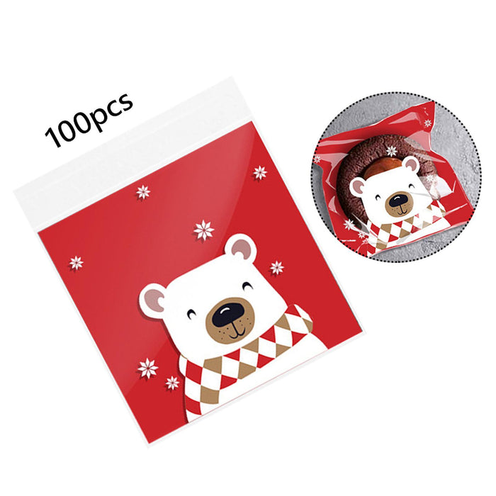 100Pcs Christmas Cellophane Bags Small Clear Holiday Goodies Bags Candy Bags Bear