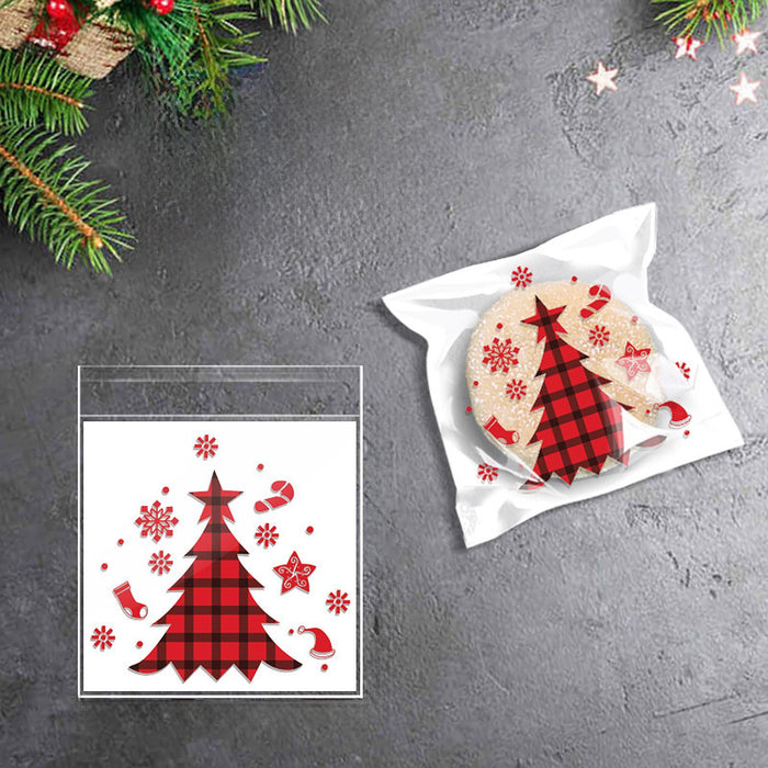 100Pcs Christmas Cellophane Bags Small Clear Holiday Goodies Bags Candy Bags Plaid Tree