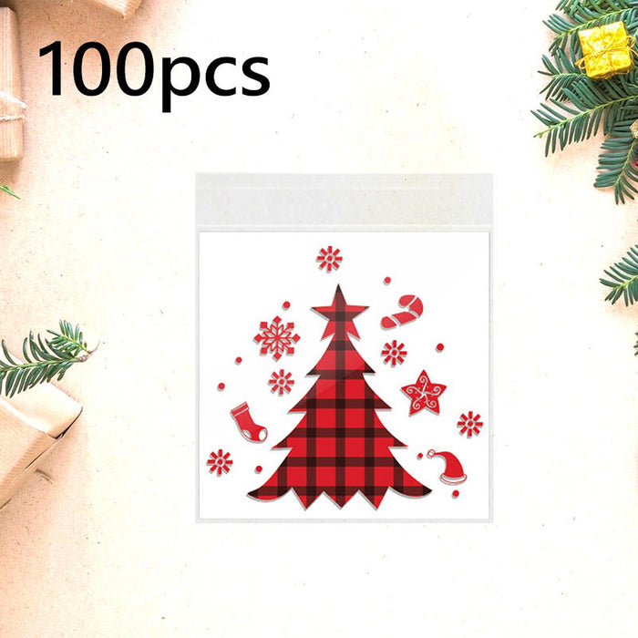 100Pcs Christmas Cellophane Bags Small Clear Holiday Goodies Bags Candy Bags Plaid Tree