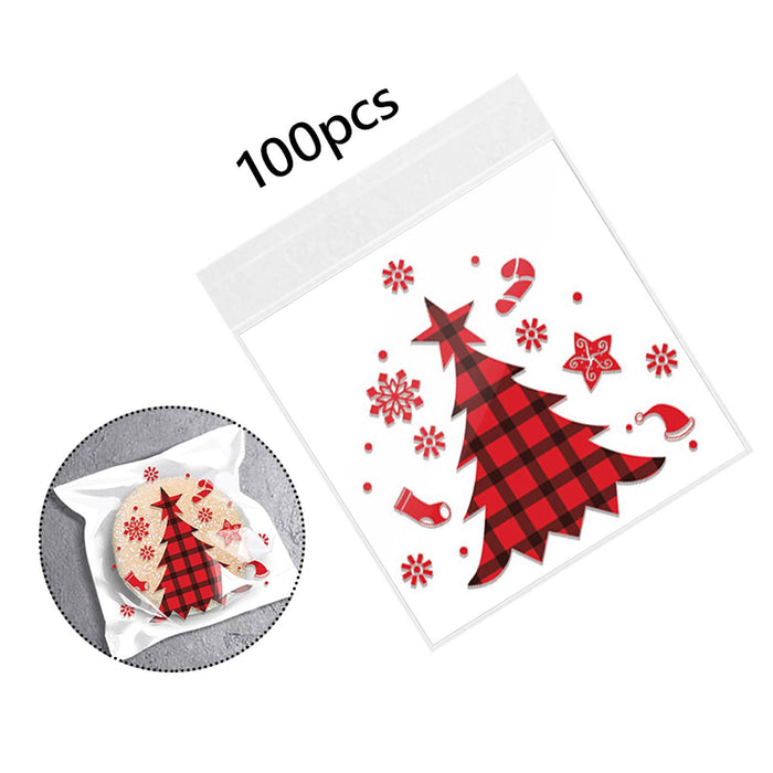 100Pcs Christmas Cellophane Bags Small Clear Holiday Goodies Bags Candy Bags Plaid Tree