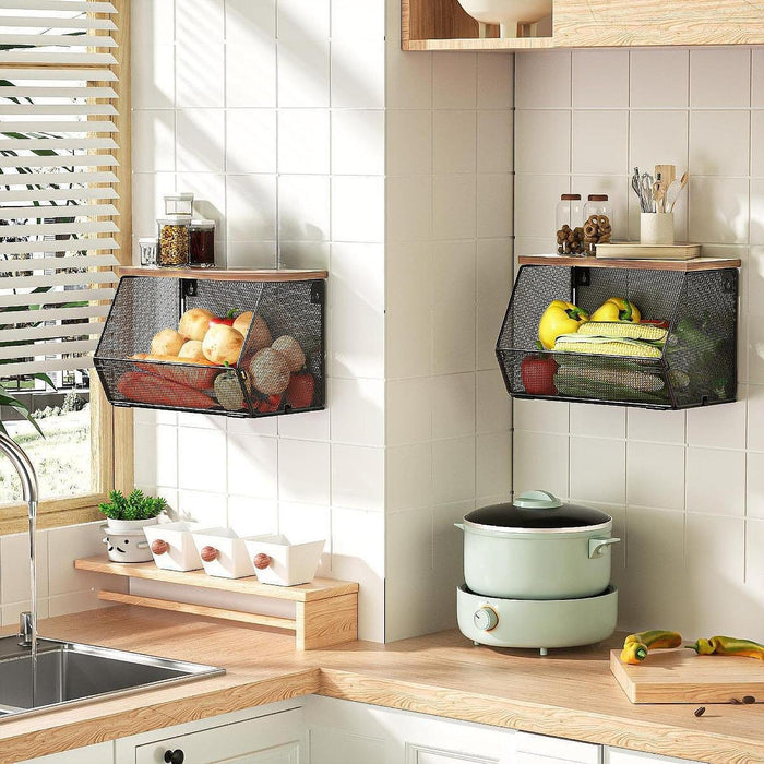 2Pcs Stackable Storage Baskets Wall Mounted for Pantry Countertop Vegetables