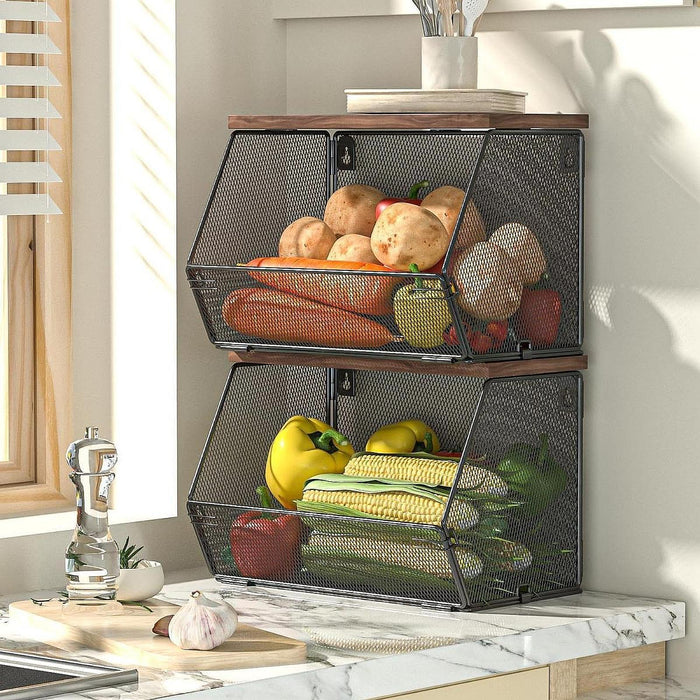 2Pcs Stackable Storage Baskets Wall Mounted for Pantry Countertop Vegetables