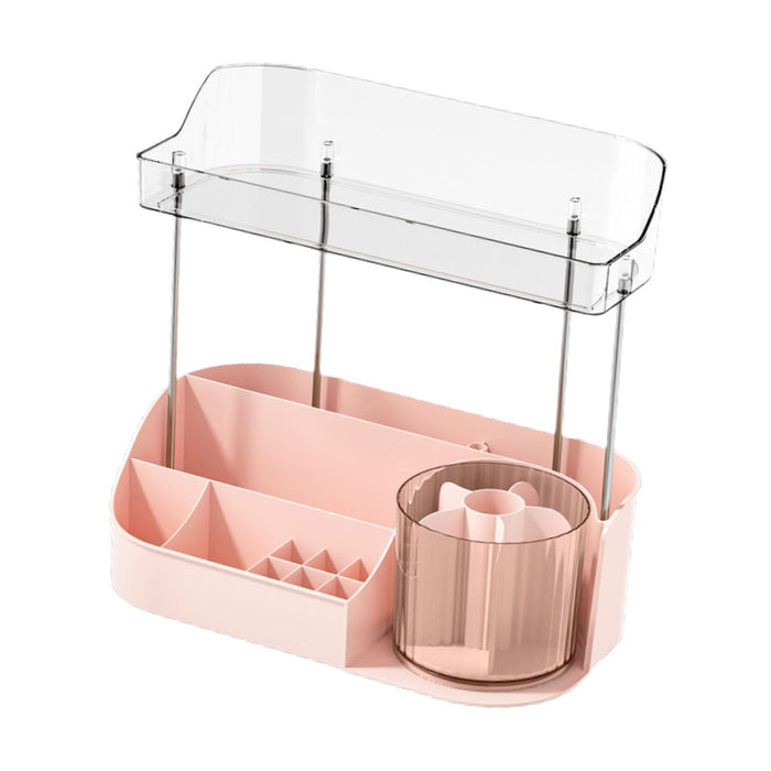 Crofta Makeup Desk Organizer Versatile Cosmetic Storage for Desktop Bathroom Office Pink Double