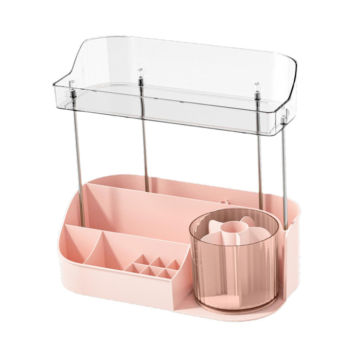 Crofta Makeup Desk Organizer Versatile Cosmetic Storage for Desktop Bathroom Office Pink Double