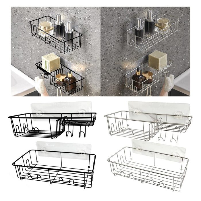 2x Shower Caddy Shelf with Hooks Shower Shelf Bathroom Storage