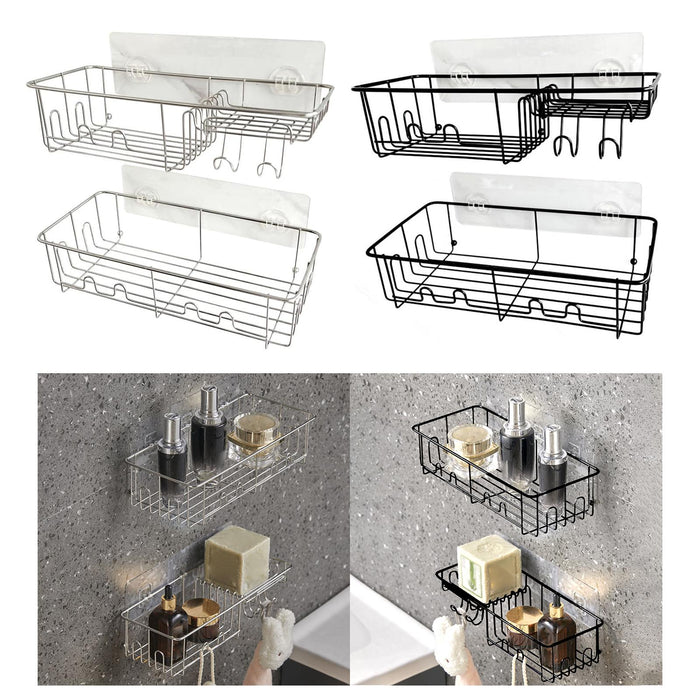 2x Shower Caddy Shelf with Hooks Shower Shelf Bathroom Storage
