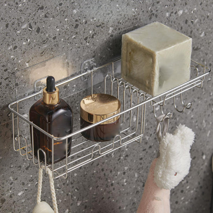 2x Shower Caddy Shelf with Hooks Shower Shelf Bathroom Storage