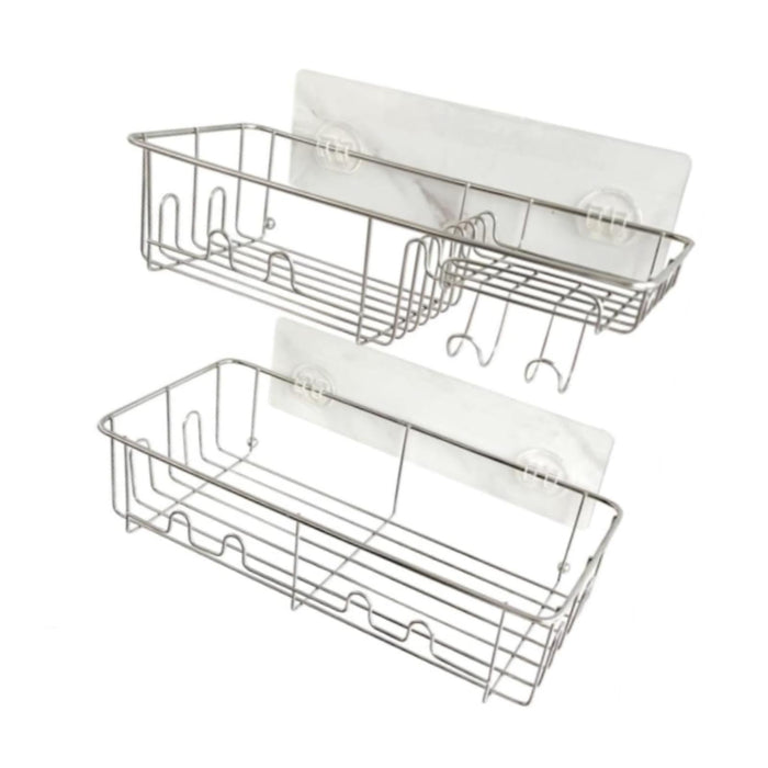 2x Shower Caddy Shelf with Hooks Shower Shelf Bathroom Storage