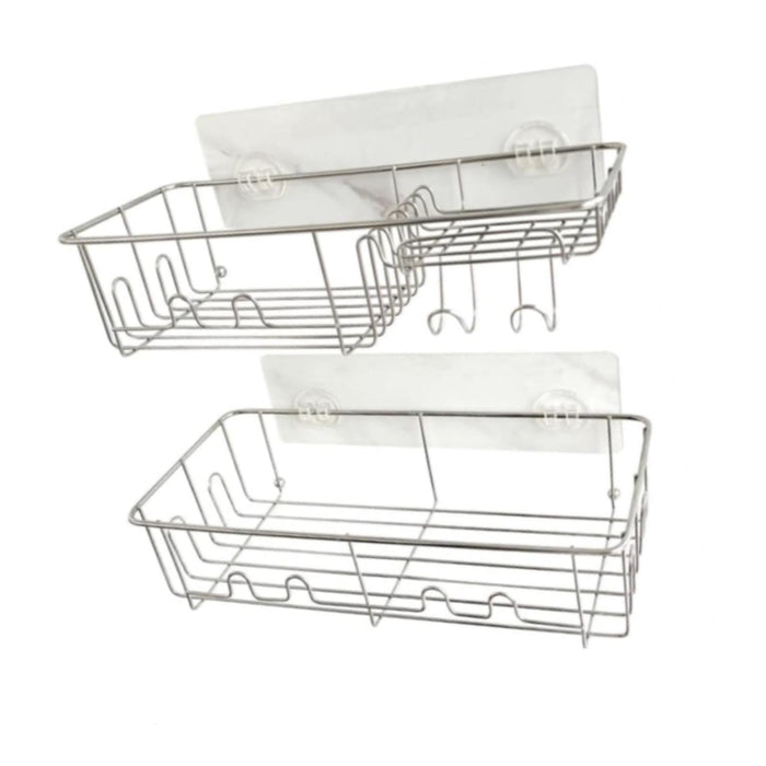 2x Shower Caddy Shelf with Hooks Shower Shelf Bathroom Storage