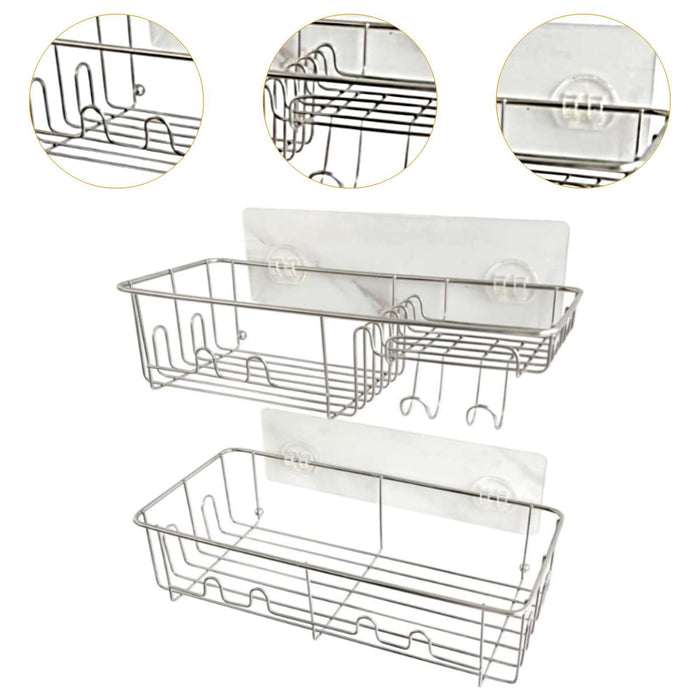 2x Shower Caddy Shelf with Hooks Shower Shelf Bathroom Storage