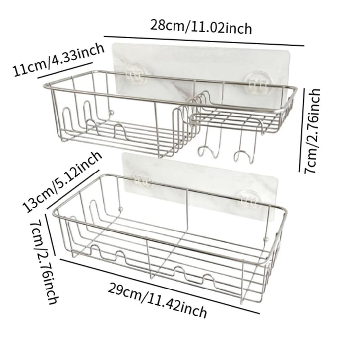 2x Shower Caddy Shelf with Hooks Shower Shelf Bathroom Storage