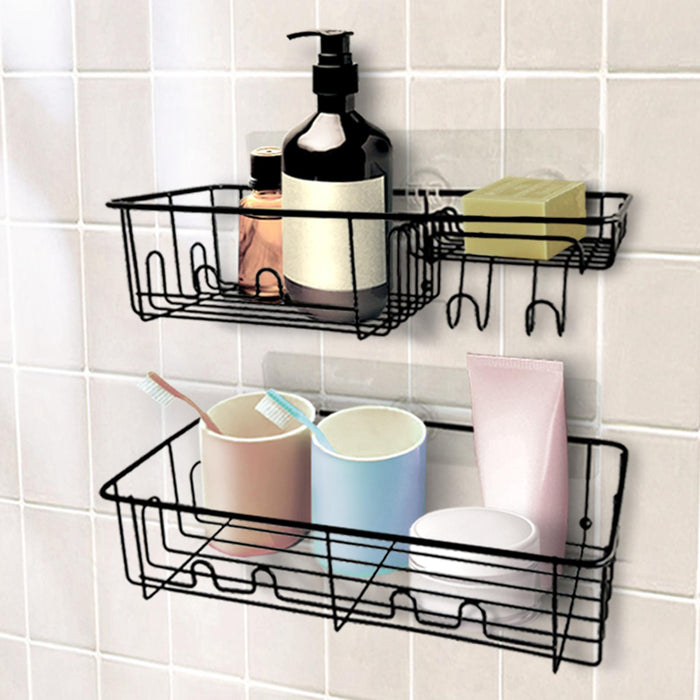 2x Shower Caddy Shelf with Hooks Shower Shelf Bathroom Storage