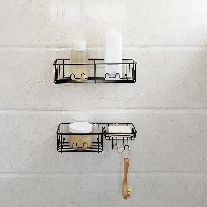 2x Shower Caddy Shelf with Hooks Shower Shelf Bathroom Storage