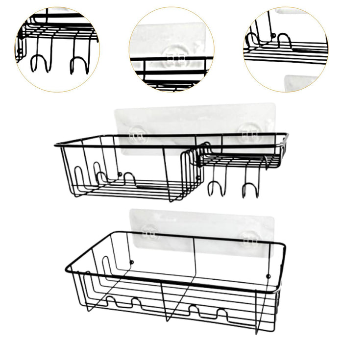 2x Shower Caddy Shelf with Hooks Shower Shelf Bathroom Storage