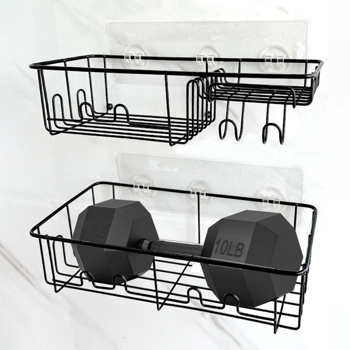 2x Shower Caddy Shelf with Hooks Shower Shelf Bathroom Storage