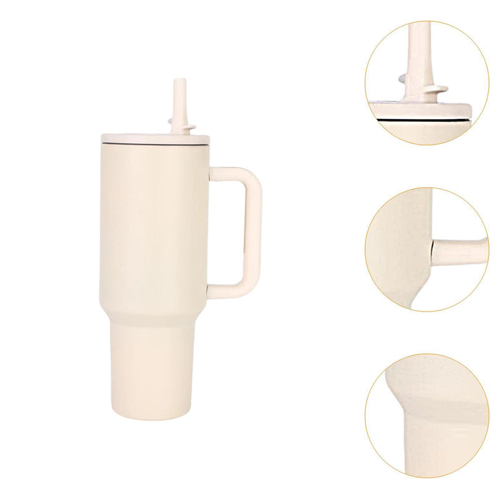 40 oz Tumbler with Handle Coffee Mug for Travel Keeps Hot/Cold Hours Iced Tea Milky White