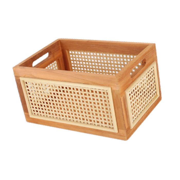 Crofta Wooden Basket Portable Rattan Storage Basket for Display Shelf Cabinet Books wood 30x20x16cm