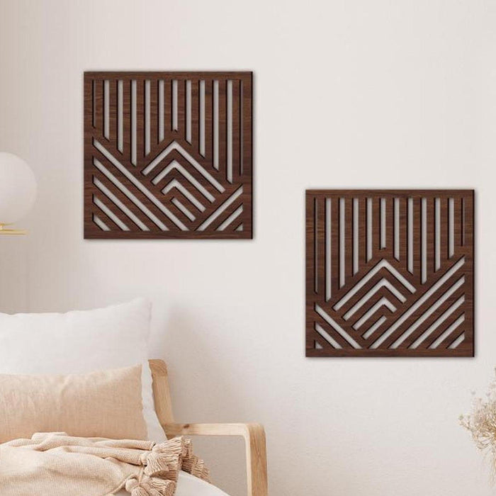 2x Wooden Wall Art Decor Wall Decoration for Bathroom Background Dining Room Brown