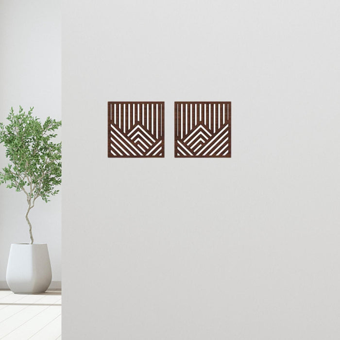 2x Wooden Wall Art Decor Wall Decoration for Bathroom Background Dining Room Brown