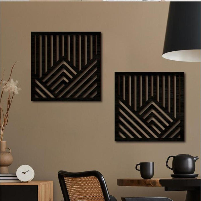 2x Wooden Wall Art Decor Wall Decoration for Bathroom Background Dining Room Black