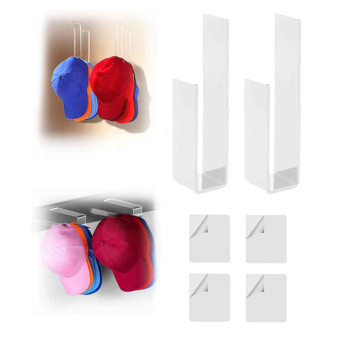 2 Pieces Hat Racks for Baseball Caps Wall Hat Hooks for Wardrobe Living Room Clear