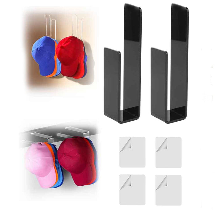 2 Pieces Hat Racks for Baseball Caps Wall Hat Hooks for Wardrobe Living Room Black