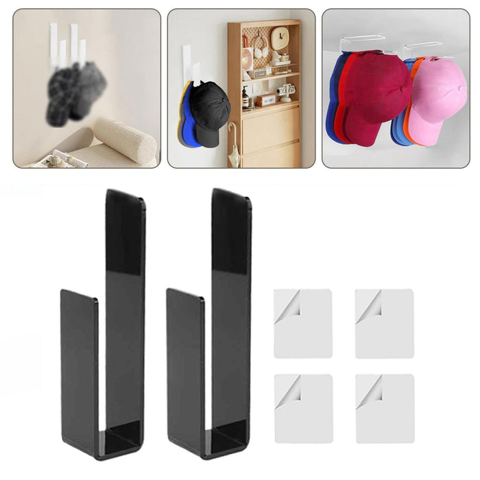 2 Pieces Hat Racks for Baseball Caps Wall Hat Hooks for Wardrobe Living Room Black