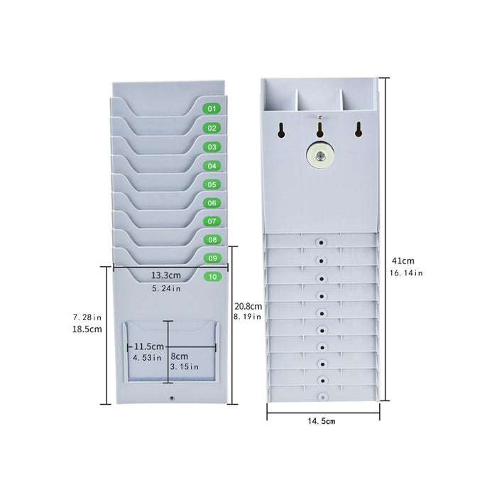 Time Cards Rack Outdoor Gray with 10 Pocket Slot Attendance Payroll Record