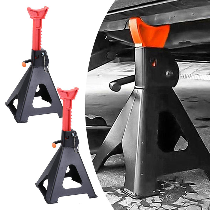 2x Jack Stands with Large Foot Base Carbon Steel Accessories Fittings Sturdy