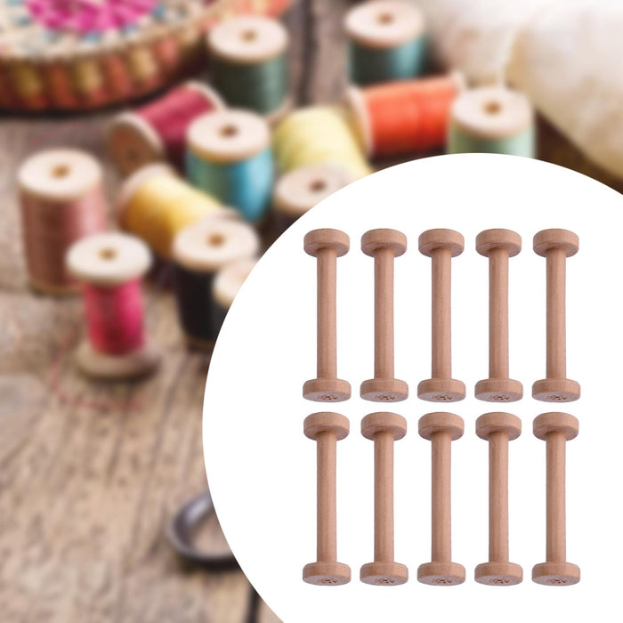 10x Wooden Empty Spools Wooden Spool for Arts Wire Weaving Embroidery Thread Beige