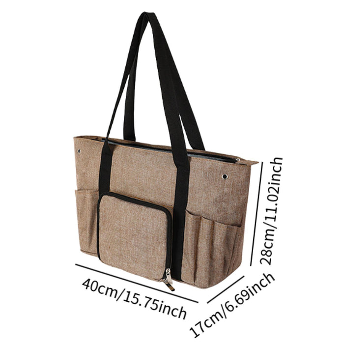 Yarn Storage Tote Bag for Crocheting Lightweight with 2 Holes Yarn Organizer khaki