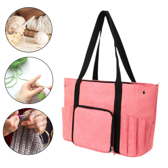 Yarn Tote Organizer Crochet Storage Bag Large Capacity Portable Knitting Bag pink