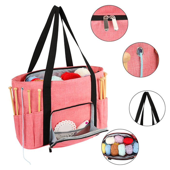 Yarn Tote Organizer Crochet Storage Bag Large Capacity Portable Knitting Bag pink