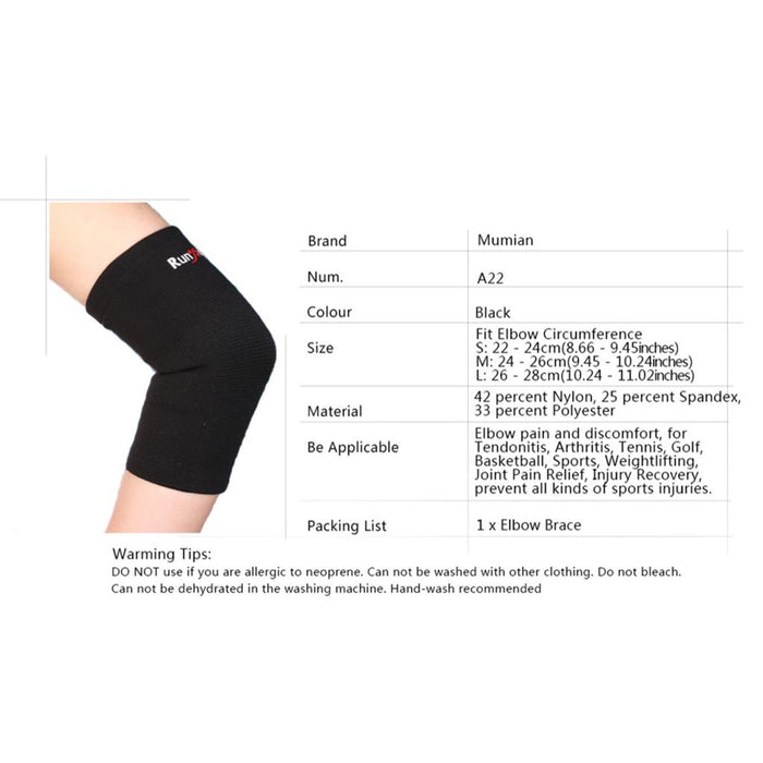 1 Piece Black Elbow Compression Sleeve Support Brace Joint Soreness Relief M