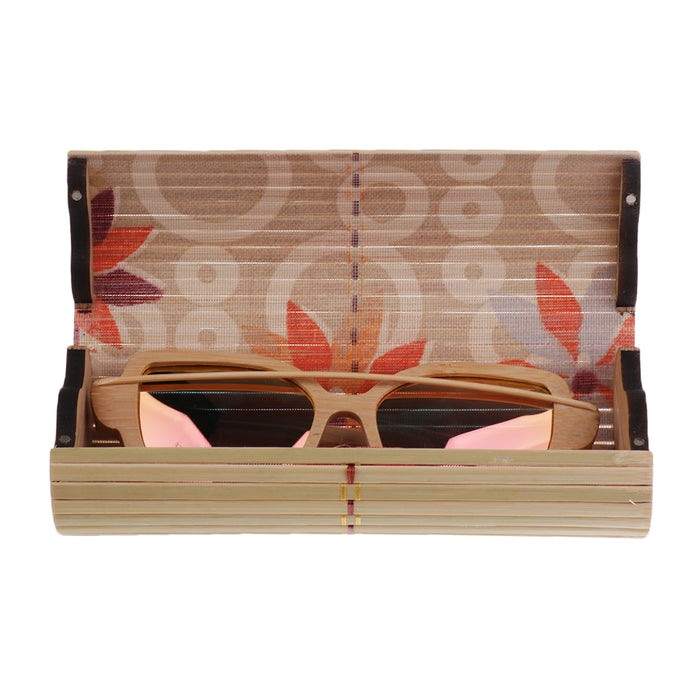 Crofta Women Handmade Bamboo UV 400 Polarized Sunglasses Wood Glasses + Box Pink