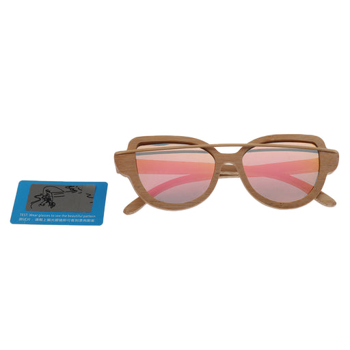 Crofta Women Handmade Bamboo UV 400 Polarized Sunglasses Wood Glasses + Box Pink