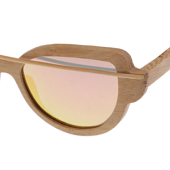 Crofta Women Handmade Bamboo UV 400 Polarized Sunglasses Wood Glasses + Box Pink