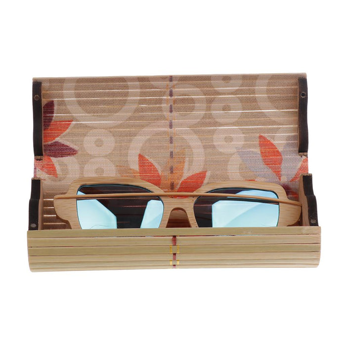 Crofta Women Handmade Bamboo UV 400 Polarized Sunglasses Wood Glasses + Box Blue